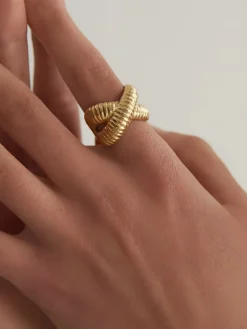 COMMENSE Cross Ripple Open Ring* Rings & Bracelets|Accessories