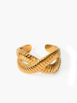 COMMENSE Cross Ripple Open Ring* Rings & Bracelets|Accessories