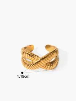 COMMENSE Cross Ripple Open Ring* Rings & Bracelets|Accessories