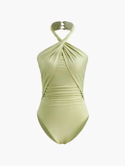 COMMENSE Cross-Over Collar Pleated Bodysuit* Bodysuits|Bodysuits