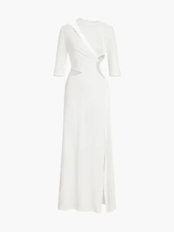 COMMENSE Cut Out Ruched Split Knit Maxi Dress* White Dresses|Casual Dresses