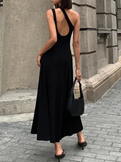COMMENSE Cutout Backless Long Knit Dress* Black Dresses|Sweater Dresses