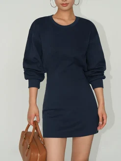 COMMENSE Cutout Backless Long Sleeve Dress* White Dresses|Casual Dresses
