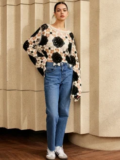 COMMENSE Cutout Crochet Flower Sweater* Sweater Tops|Sweaters & Cardigans