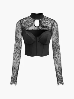 COMMENSE Cutout Lace Panel Corset Blouse* Corset Tops|Blouses & Shirts