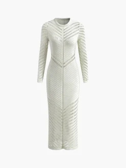 COMMENSE Cutout Long Sleeve Sweater Long Dress* White Dresses|Sweater Dresses