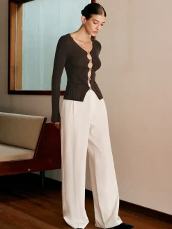 COMMENSE Cutout Metal Button Knit Top* Sweater Tops|Sweaters & Cardigans