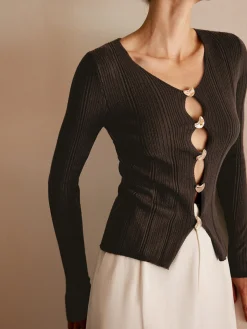COMMENSE Cutout Metal Button Knit Top* Sweater Tops|Sweaters & Cardigans