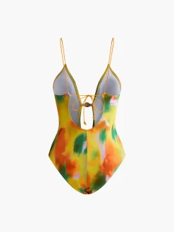 COMMENSE Cutout Metal Printed One Piece Swimsuit* Swimwear|Tops