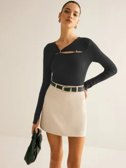 COMMENSE Cutout O-Ring Slim Knit Top* Sweater Tops|Sweaters & Cardigans