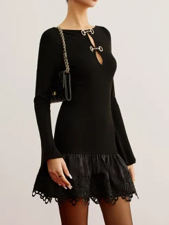 COMMENSE Cutout Panel Jersey Dress* Black Dresses|Casual Dresses