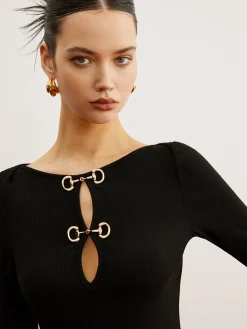 COMMENSE Cutout Panel Jersey Dress* Black Dresses|Casual Dresses