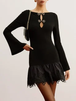 COMMENSE Cutout Panel Jersey Dress* Black Dresses|Casual Dresses