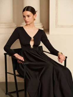COMMENSE Cutout Pleated Panel Dress* Black Dresses|Casual Dresses