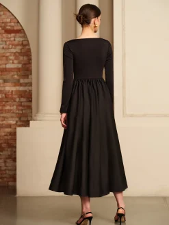 COMMENSE Cutout Pleated Panel Dress* Black Dresses|Casual Dresses