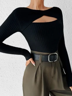 COMMENSE Cutout Skinny Knit Top* Sweater Tops|Sweaters & Cardigans