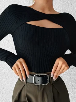 COMMENSE Cutout Skinny Knit Top* Sweater Tops|Sweaters & Cardigans