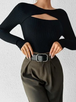 COMMENSE Cutout Skinny Knit Top* Sweater Tops|Sweaters & Cardigans