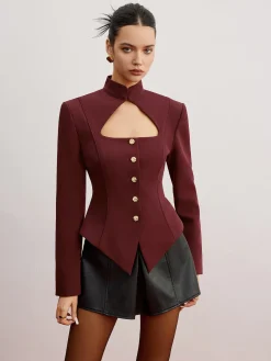 COMMENSE Cutout Slim Blazer With Shoulder Pads* Outerwear|Blazers