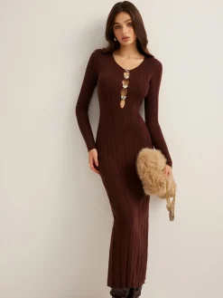 COMMENSE Cutout Slim Sweater Long Dress* Sweater Dresses|Work Dresses