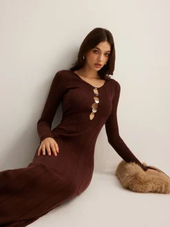 COMMENSE Cutout Slim Sweater Long Dress* Sweater Dresses|Work Dresses