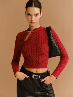 COMMENSE Cutout Twist Crop Sweater* Knitwear|Tops