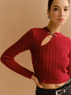 COMMENSE Cutout Twist Crop Sweater* Knitwear|Tops