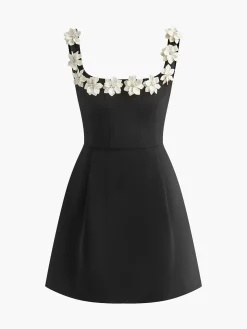 COMMENSE 3D Flower Back Zipper Tank Dress* Black Dresses|Casual Dresses