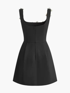 COMMENSE 3D Flower Back Zipper Tank Dress* Black Dresses|Casual Dresses