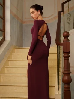 COMMENSE 3D Flower Backless Split Jersey Dress* Dresses