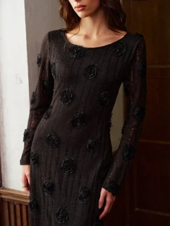 COMMENSE 3D Flower Long Sleeve Dress* Dresses