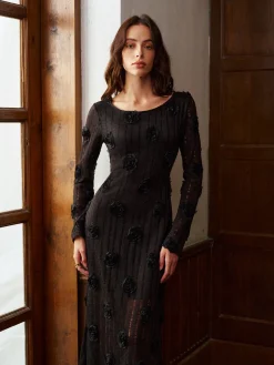 COMMENSE 3D Flower Long Sleeve Dress* Dresses
