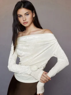 COMMENSE 3D Flower Off-Shoulder Jersey Top* T-shirts