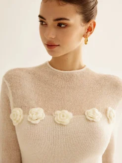 COMMENSE 3D Flower Panel Soft Knit Top* Sweater Tops|Sweaters & Cardigans