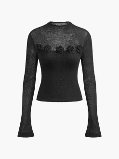COMMENSE 3D Flower Panel Soft Knit Top* Sweater Tops|Sweaters & Cardigans