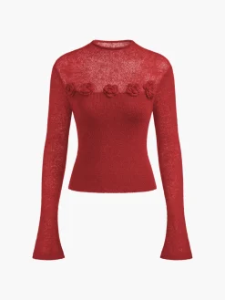 COMMENSE 3D Flower Panel Soft Knit Top* Sweater Tops|Sweaters & Cardigans