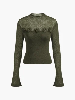 COMMENSE 3D Flower Panel Soft Knit Top* Sweater Tops|Sweaters & Cardigans