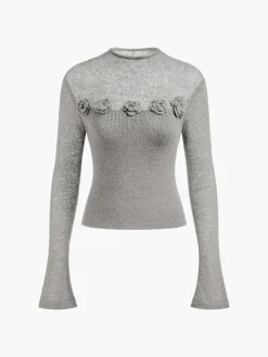 COMMENSE 3D Flower Panel Soft Knit Top* Sweater Tops|Sweaters & Cardigans