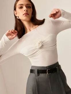 COMMENSE 3D Flower Pleated Long Sleeve T-Shirt* T-shirts|Tops