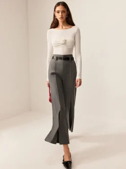 COMMENSE 3D Flower Pleated Long Sleeve T-Shirt* T-shirts|Tops