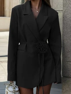 COMMENSE 3D Flower Rope Belted Blazer* Outerwear|Blazers