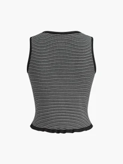 COMMENSE 3D Flower Striped Sweater Vest* Sweater Vests|Sweaters & Cardigans