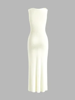 COMMENSE 3D Flower V-Neck Sweater Dress* White Dresses|Sweater Dresses