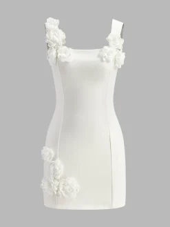 COMMENSE 3D Flower Zipper Strappy Short Dress* Dresses