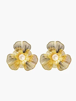 COMMENSE 3D Metal Flower Pearl Earrings* Earrings|Accessories
