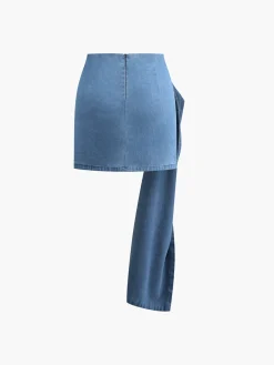 COMMENSE 3D Rose Flower Denim A Line Short Skirt* Skirts|Denim
