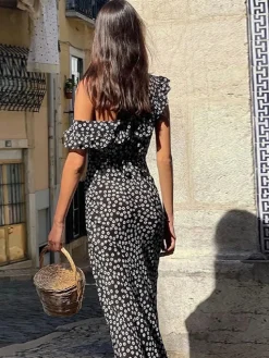 COMMENSE Daisy Floral Print Long Dress* Black Dresses|Floral Dresses