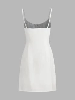 COMMENSE Darling Linen Plain Mini Dress* White Dresses|Black Dresses