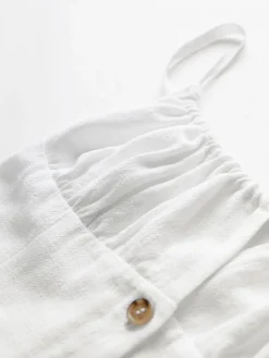COMMENSE Darling Linen Plain Mini Dress* White Dresses|Black Dresses