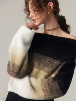 COMMENSE Dawn Ombre Fuzzy Off Shoulder Crop Sweater* Sweater Tops|Sweaters & Cardigans